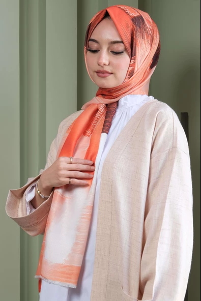 Afvente Soyut Desen Açık Kahverengi Pamuk Şal - Resim 5