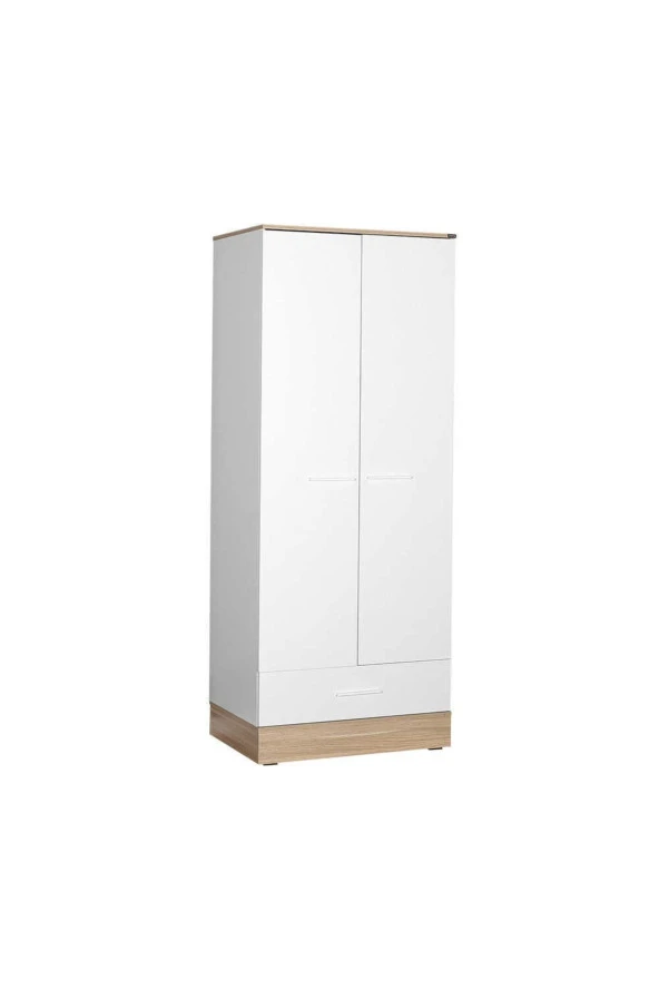 Base 2 Kapaklı Tek Çekmeceli Gardırop-İtalyan Meşe-Mat Beyaz 80x198x52 cm (GxYxD) - 2