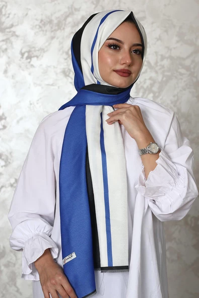 Afvente Zebra Desen Mavi Pamuk Şal - 3