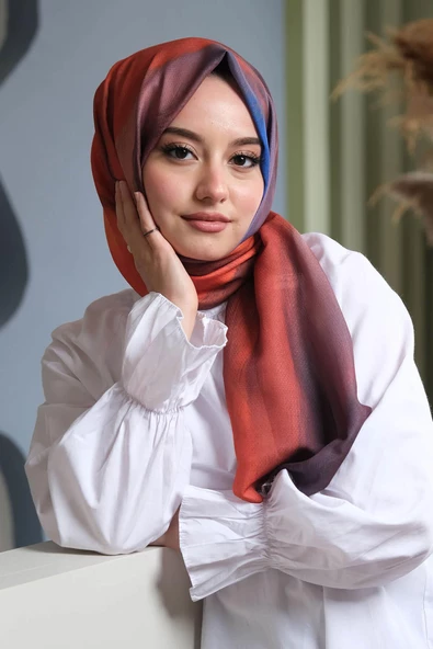 Afvente Sanat Desen Turuncu Pamuk Şal - Resim 4