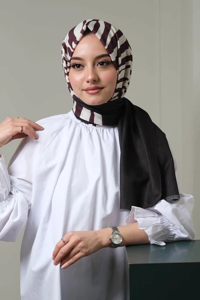 Afvente Çizgili Desen Siyah - Beyaz Pamuk Şal ürün görseli