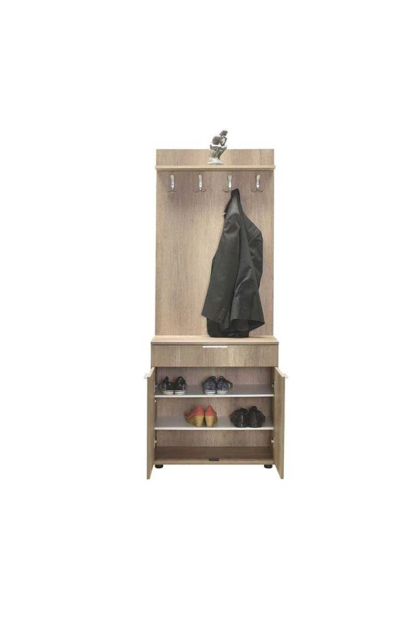 Porto 2 Kapaklı Çekmeceli Portmanto ve Ayakkabılık-Açık Ceviz(Tori) 73x187x36 cm (GxYxD) - 8