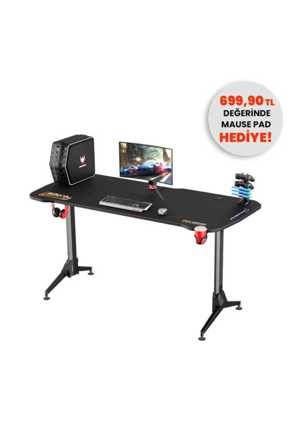 Adore Gaming Karbon Çelik Gövde Oyuncu Bilgisayar Masası-Siyah 160x70-75-80x75 cm (GxYxD)