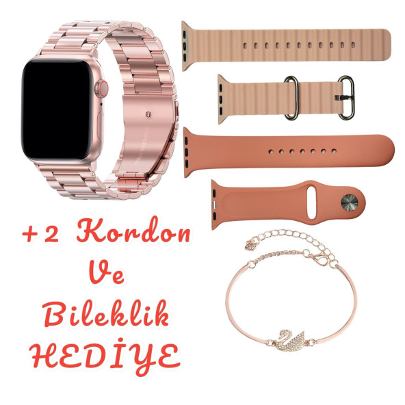 G9 Mini Rose Smart Watch 41 Mm 3 Kordon Charm Bileklik Hediyeli Zarif Şık Kadın Akıllı Saat