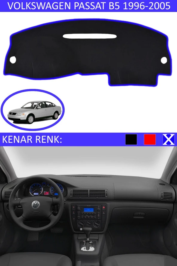 GUERRINO Torpido Koruma Halısı Siyah Kenar Renk Mavi Volkswagen Passat B5 1995-2005 ile Uyumlu ürün görseli