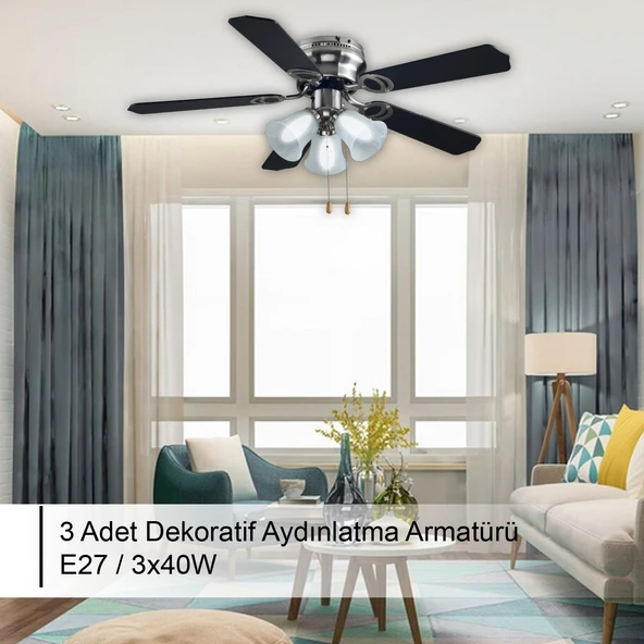 RUBENIS RBT425 BLK Avizeli Tavan Vantilatörü: Modern Tasarım ve Güçlü Performans - 2