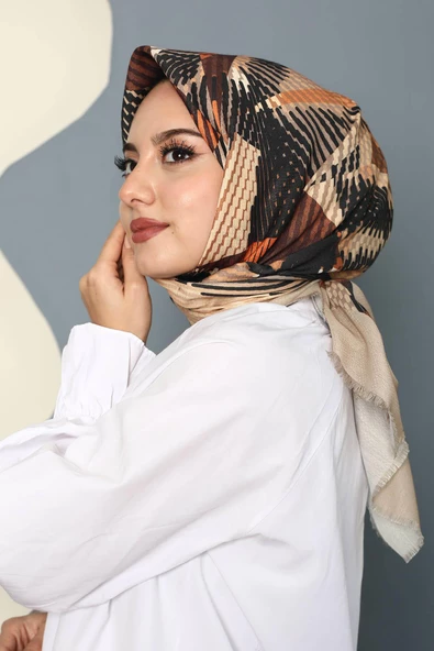 Afvente Soyut Desen Açık Kahverengi Pamuk Eşarp - Resim 2