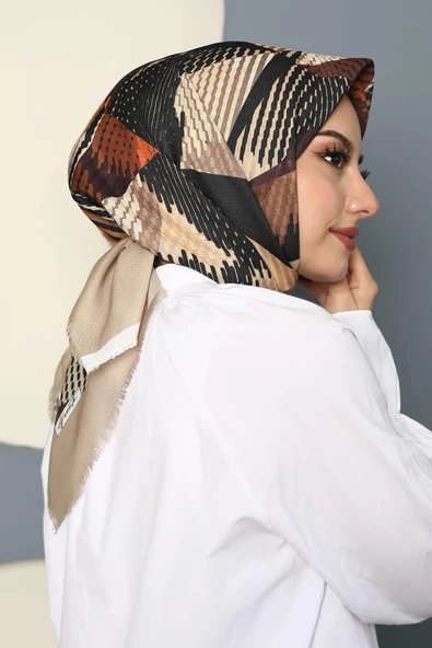 Afvente Soyut Desen Açık Kahverengi Pamuk Eşarp - Resim 3