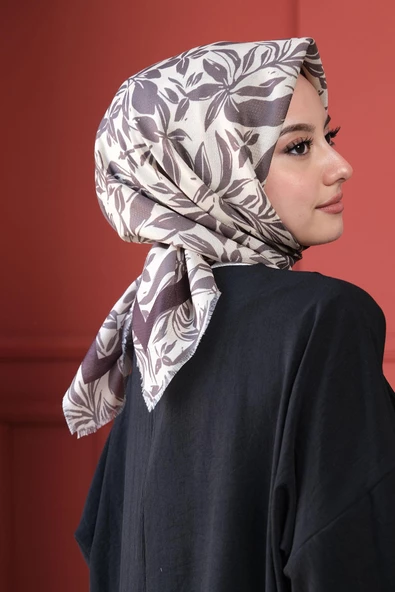 Afvente Floral Desen Bej Pamuk Eşarp ürün görseli 1