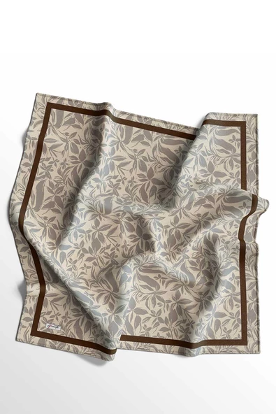 Afvente Floral Desen Bej Pamuk Eşarp - Resim 4