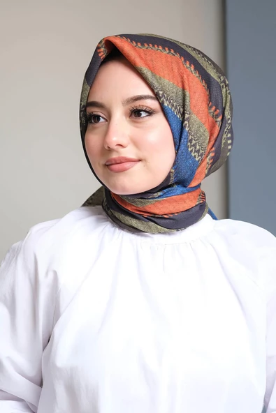 Afvente Çizgili Desen Kahverengi Pamuk Eşarp - Resim 3