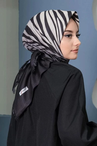 Afvente Zebra Desen Siyah Pamuk Eşarp