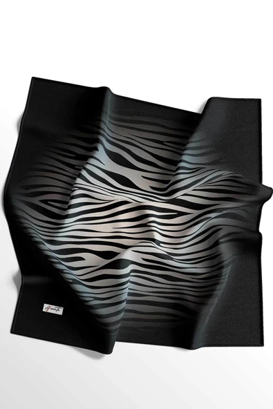 Afvente Zebra Desen Siyah Pamuk Eşarp - Resim 5