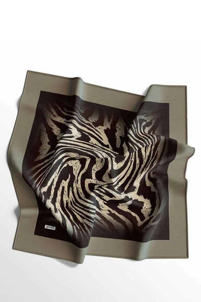 Afvente Zebra Desen Yeşil Pamuk Eşarp - 4