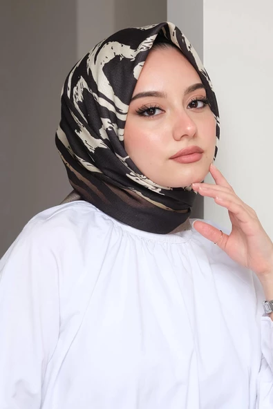 Afvente Zebra Desen Yeşil Pamuk Eşarp - 2