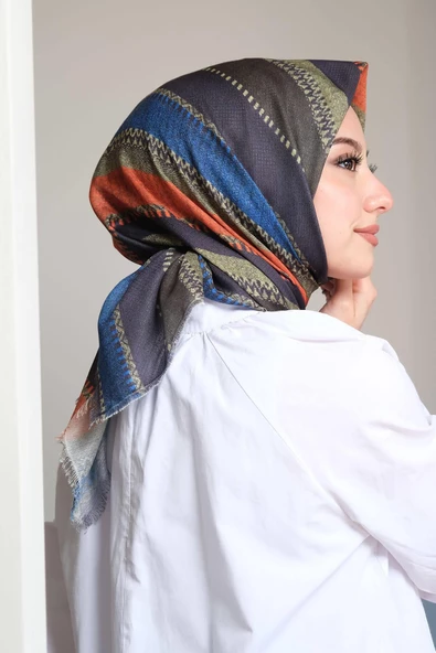 Afvente Çizgili Desen Kahverengi Pamuk Eşarp - Resim 4