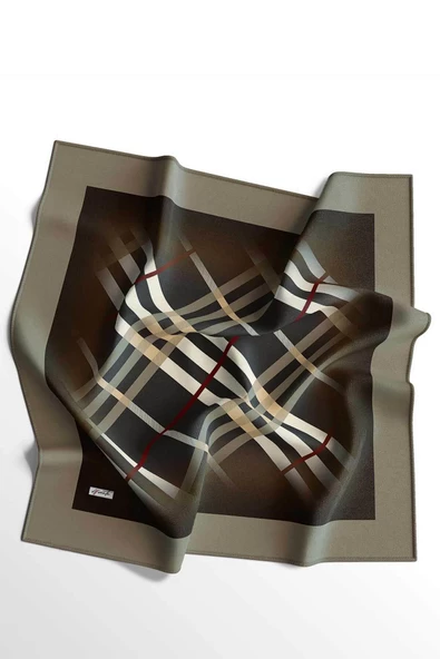 Afvente Ekose Desen Kahverengi Pamuk Eşarp - Resim 4