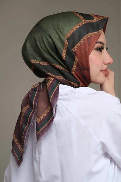 Afvente Mermer Desen Bronz Pamuk Eşarp - 2