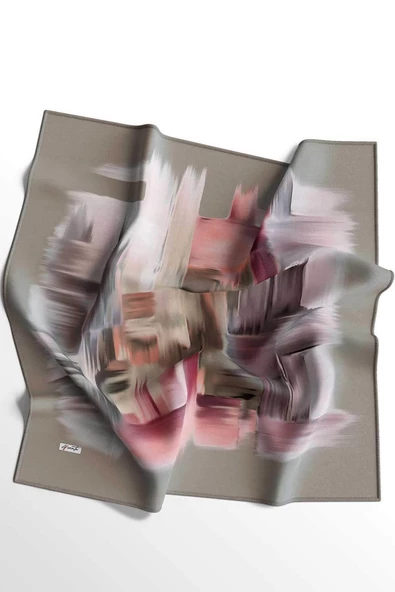 Afvente Abstrakt Desen Pembe Pamuk Eşarp - Resim 4