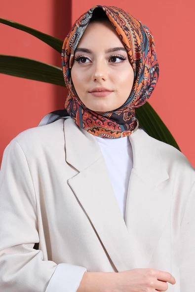 Afvente Etnik Desen Bordo Pamuk Eşarp - Resim 4