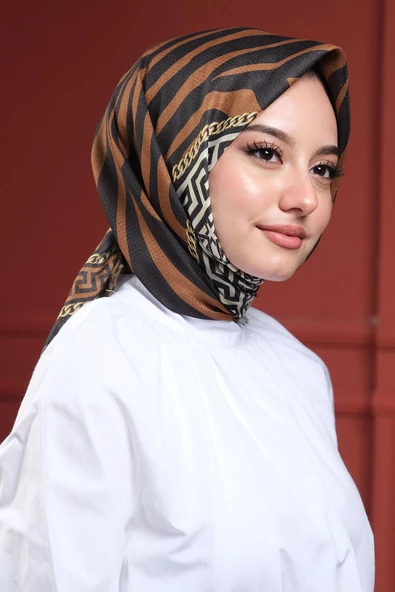 Afvente Zebra Desen Altın Pamuk Eşarp - 4