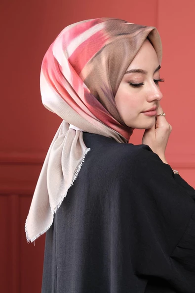 Afvente Abstrakt Desen Pembe Pamuk Eşarp ürün görseli 1