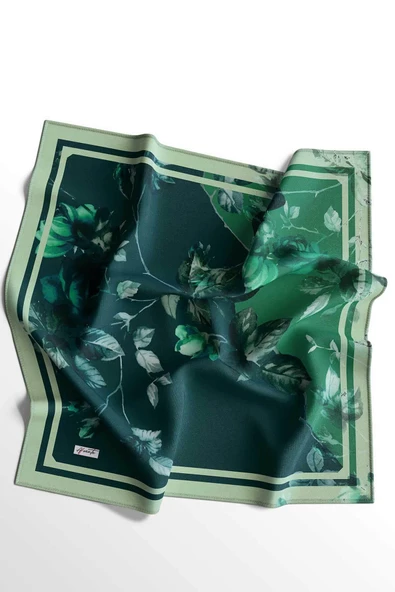 Afvente Yaprak Desen Yeşil Pamuk Eşarp - Resim 5