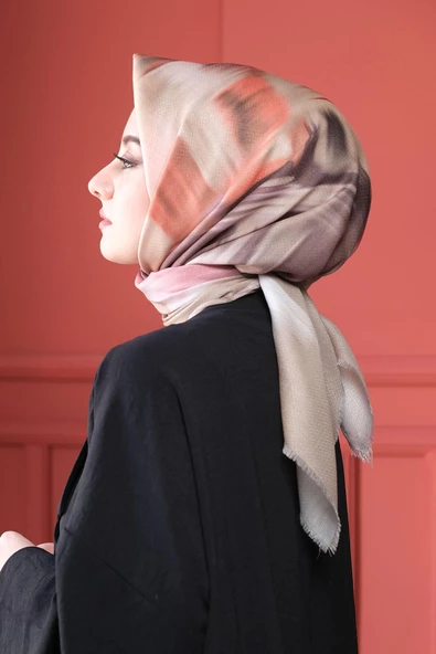 Afvente Abstrakt Desen Pembe Pamuk Eşarp - Resim 3