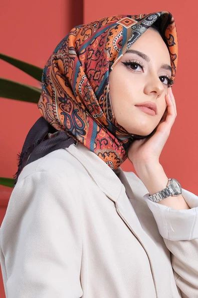 Afvente Etnik Desen Bordo Pamuk Eşarp - Resim 3