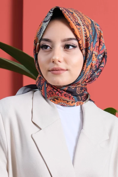 Afvente Etnik Desen Bordo Pamuk Eşarp - Resim 2