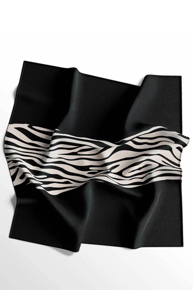 Afvente Geometrik Desen Siyah - Beyaz Pamuk Eşarp - Resim 4