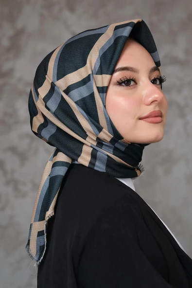 Afvente Geometrik Desen Mavi Pamuk Eşarp ürün görseli 1