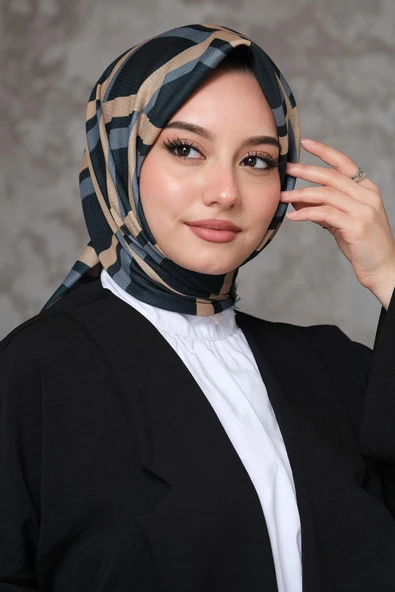 Afvente Geometrik Desen Mavi Pamuk Eşarp - Resim 3