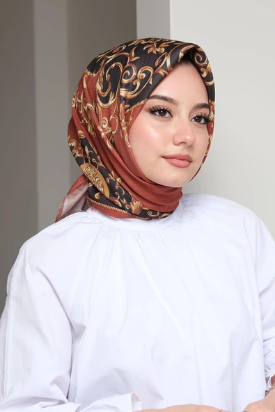 Afvente Etnik Desen Kahverengi Pamuk Eşarp - Resim 2