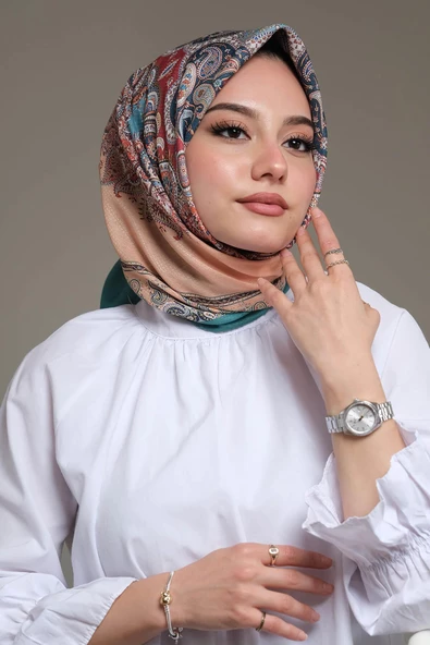Afvente Paisley Desen Turkuaz Pamuk Eşarp - 3