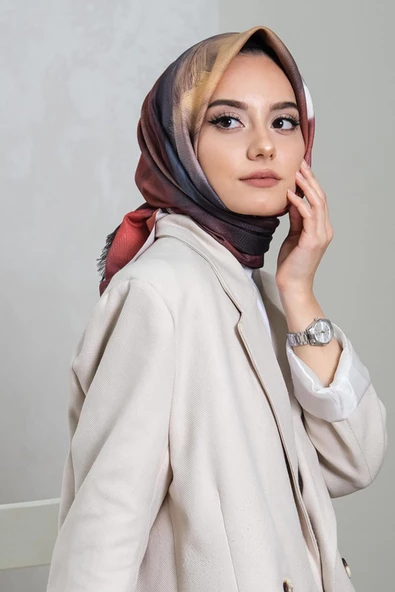 Afvente Abstrakt Desen Kırmızı Pamuk Eşarp - Resim 3