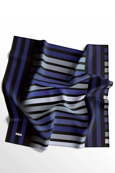 Afvente Çizgili Desen Mavi Pamuk Eşarp - Resim 5