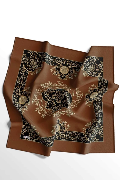 Afvente Etnik Desen Kahverengi Pamuk Eşarp - Resim 3