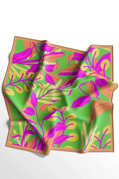 Afvente Yaprak Desen Yeşil Soft Pamuk Eşarp - Resim 5