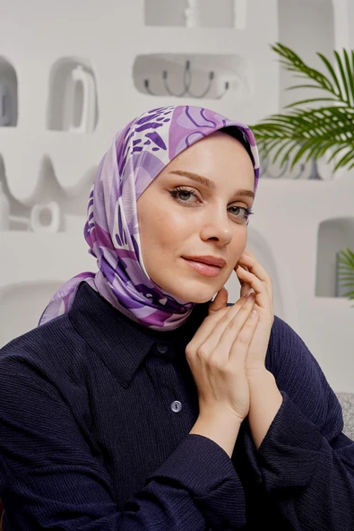 Afvente Yaprak Desen Mor Soft Pamuk Eşarp ürün görseli