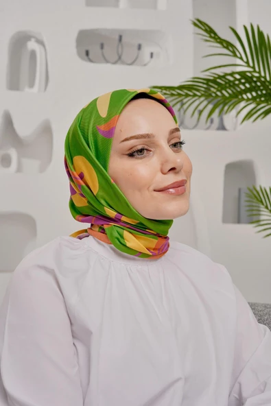 Afvente Yaprak Desen Yeşil Soft Pamuk Eşarp - Resim 2