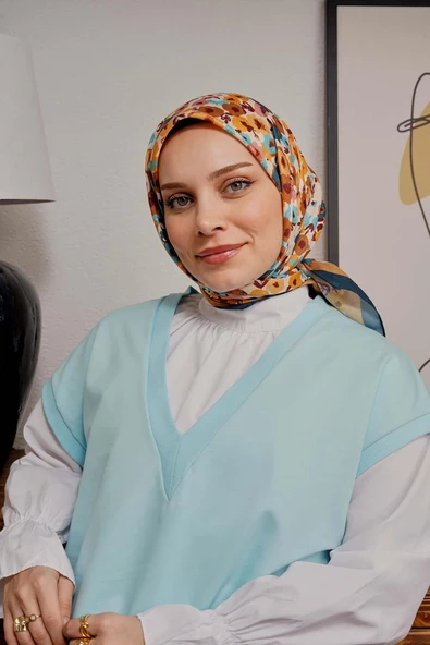 Afvente Çiçek Desen Sarı Soft Pamuk Eşarp - 2