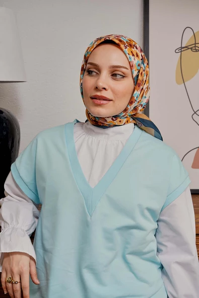 Afvente Çiçek Desen Sarı Soft Pamuk Eşarp - 3