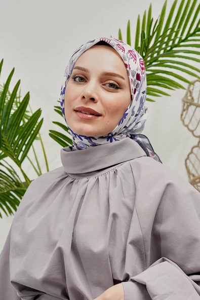 Afvente Çiçek Desen Koyu Gri Soft Pamuk Eşarp - 2