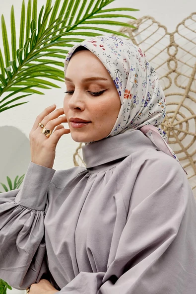 Afvente Çiçek Desen Açık Pembe Soft Pamuk Eşarp
