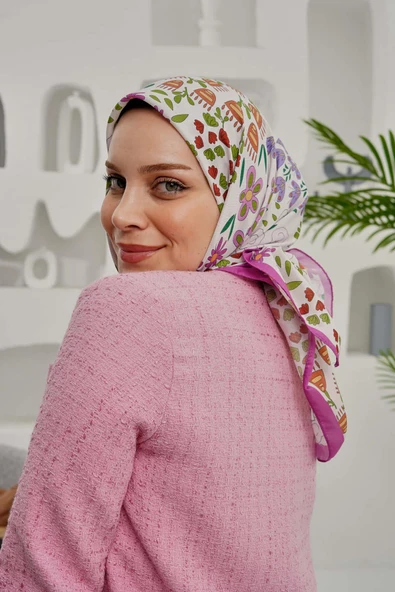 Afvente Çiçek Desen Pembe Soft Pamuk Eşarp - 5