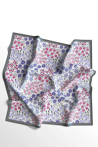Afvente Çiçek Desen Koyu Gri Soft Pamuk Eşarp - 5