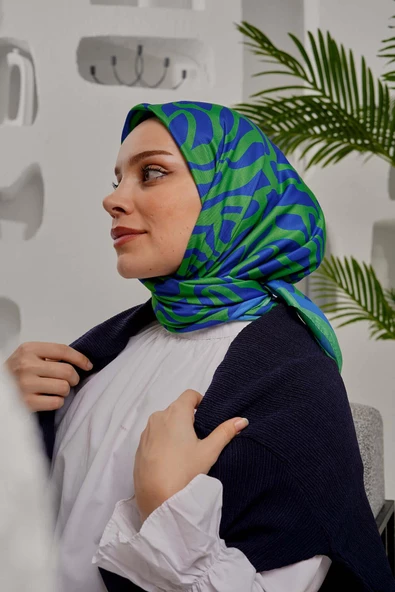 Afvente Yaprak Desen Yeşil Soft Pamuk Eşarp - 4