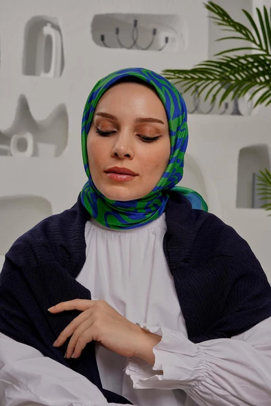 Afvente Yaprak Desen Yeşil Soft Pamuk Eşarp - 3