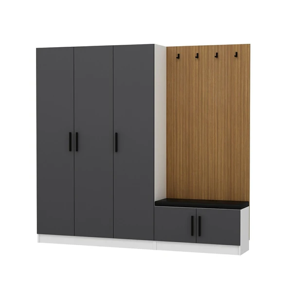 Minar Kale Dekor Panel 3 Kpk 1 Bölme Raf Port + Ayakkabılık Minderli Byz Antr - Resim 6